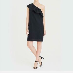 One-Shoulder Black Ruffle Shift Dress
